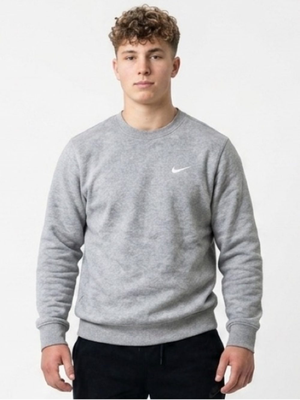 Nike Men's Heather Grey Crewneck Sweatshirt White Swoosh Men Medium